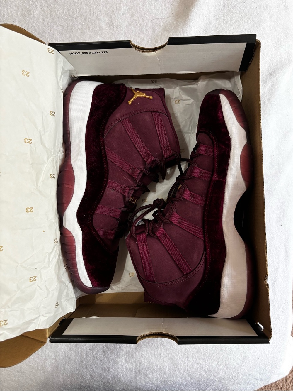 Jordan Burgundy and White Velvet Low-Top Sneakers
